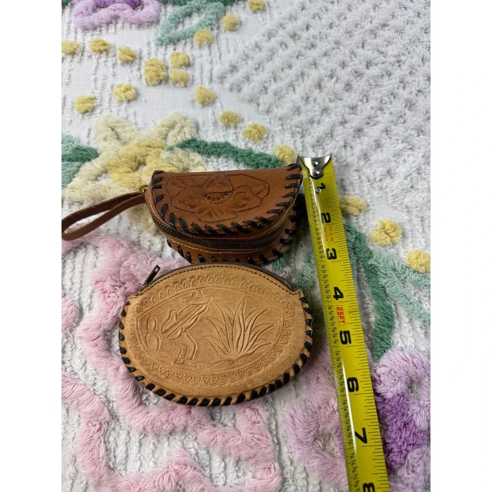 Vintage‎ Tooled Leather Coin Purse Pouch Florida Mexico Floral Design